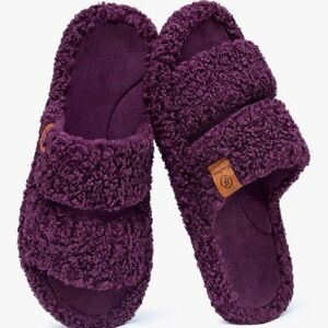 Plush Double-Band Slide Slippers - Deep Plum